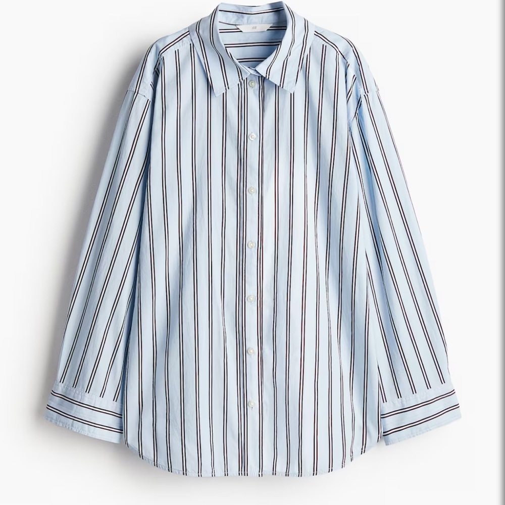 NWT Women’s Loose Fit Cotton Shirt Light Blue Stripes